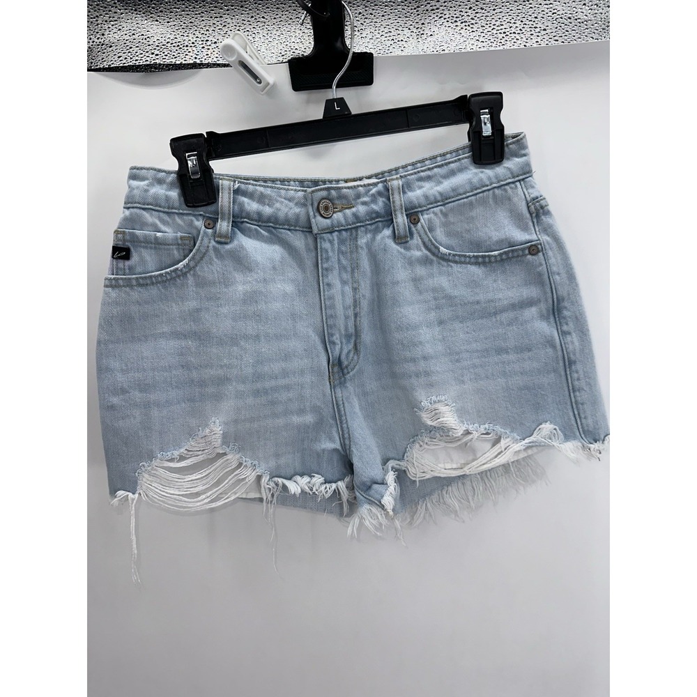 Kancan High Rise Fray Raw Hem Denim Shorts Size 5/26 2" Inseam Light Wash